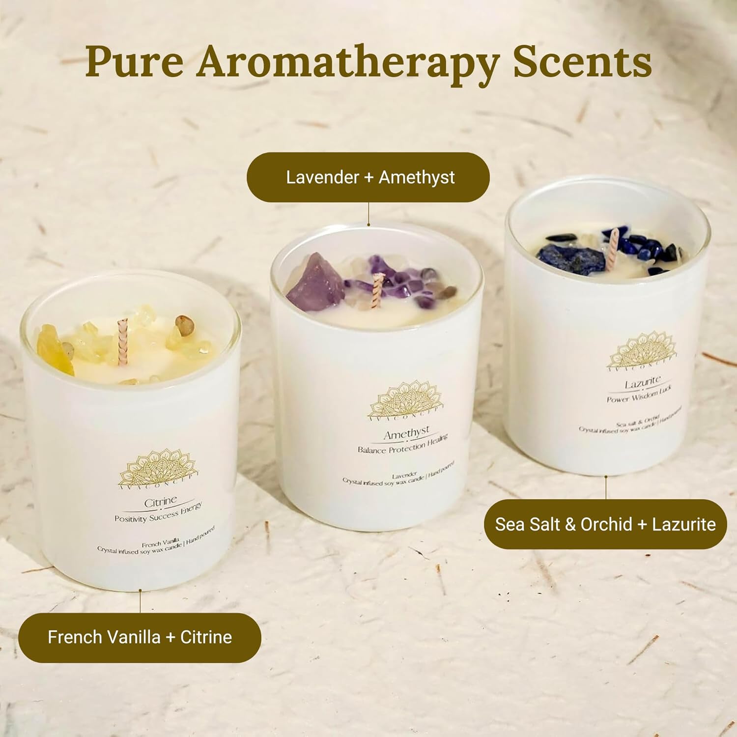 ava concept - Soy Candles with Crystals - Aromatherapy Scented Candle for Women - Lavender Vanilla Gift Set - Small Wax Melts - 3 Pack 3.5oz - Homesidy.com