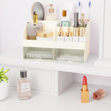 Makeup Organizer with Drawers, Cosmetic Storage for Dresser Vanity and Bathroom Countertop, Beauty Holder for Lipstick Brush, Skincare Organizer for Vanity, Cosmetic Display Case (White) - Homesidy.com
