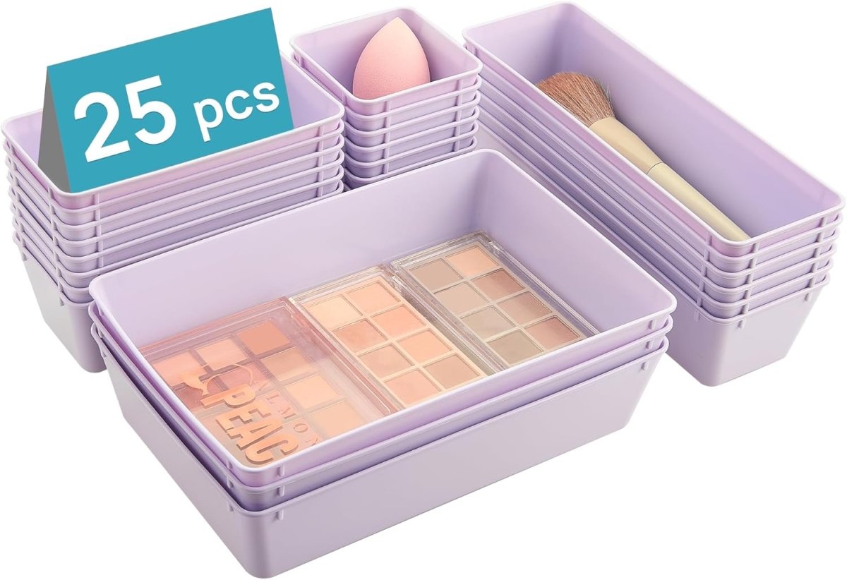 Vtopmart 25 PCS Clear Plastic Drawer Organizers Set, 4 - Size Versatile Bathroom and Vanity Drawer Organizer Trays, Storage Bins for Makeup, Bedroom, Kitchen Gadgets Utensils and Office - Homesidy.com