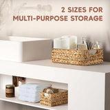 Greenatural Water Hyacinth Storage Baskets Set of 2, Handwoven Rectangular Organizer Trays with Wooden Bead Handles, Nested Wicker Bins for Shelf, Bathroom, Kitchen, Office, Natural Decor - Homesidy.com