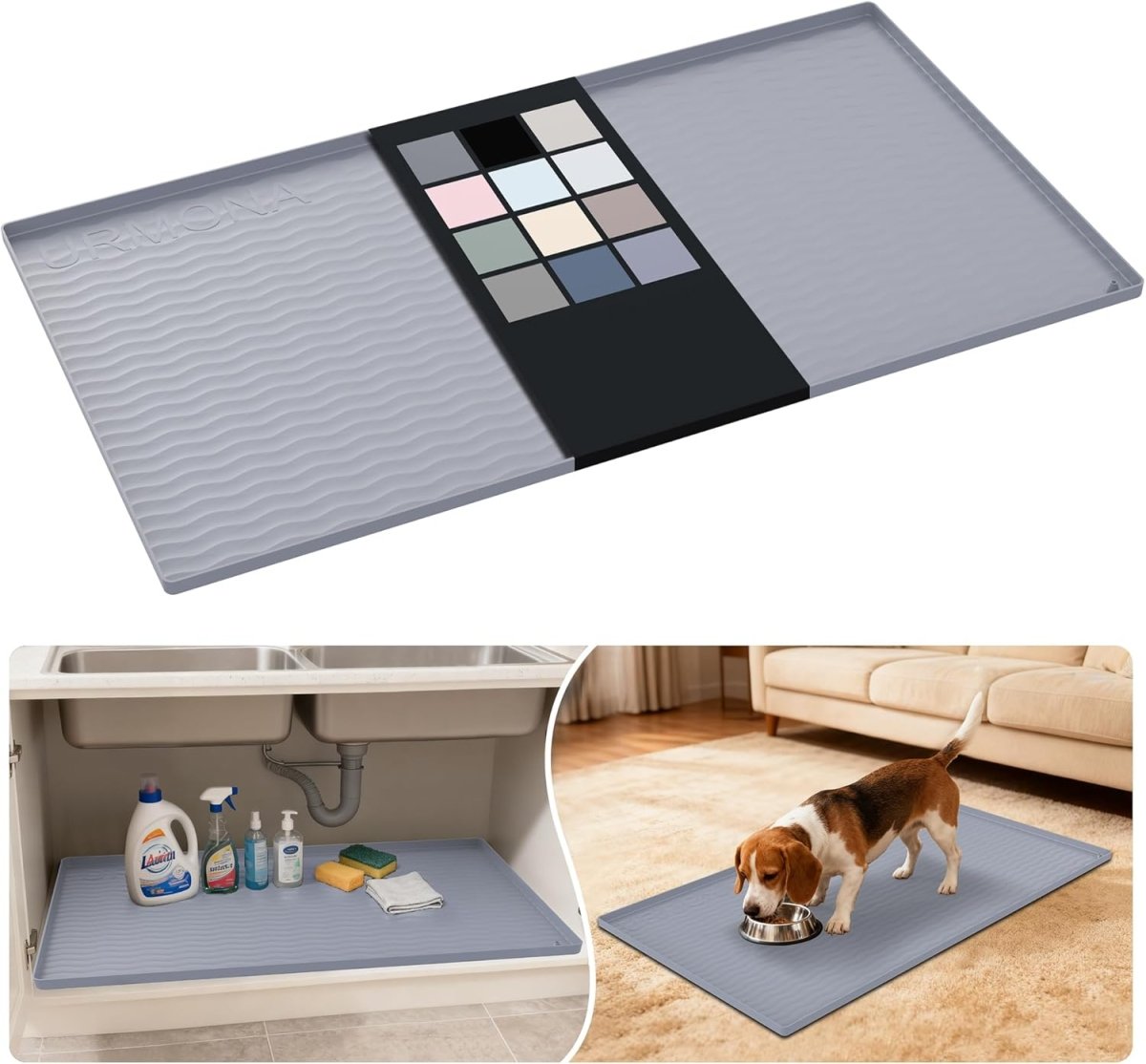URMONA Waterproof Silicone Under Sink Mat 31 x 22 Shelf Liner for Kitchen and Bathroom, Cabinet and Counter Protector, Storage and Organizers, Litter Mat, Pet Cat Puppy Essentials(Dark Grey) - Homesidy.com