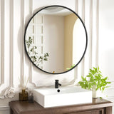 HARRITPURE Round Mirror 30 Black Wall Mounted Circle Mirrors Vanity Mirror with Brushed Aluminum Alloy Frame Modern Decoration for Bathroom, Living Room, Vanity, Bedroom, Entryway - Homesidy.com