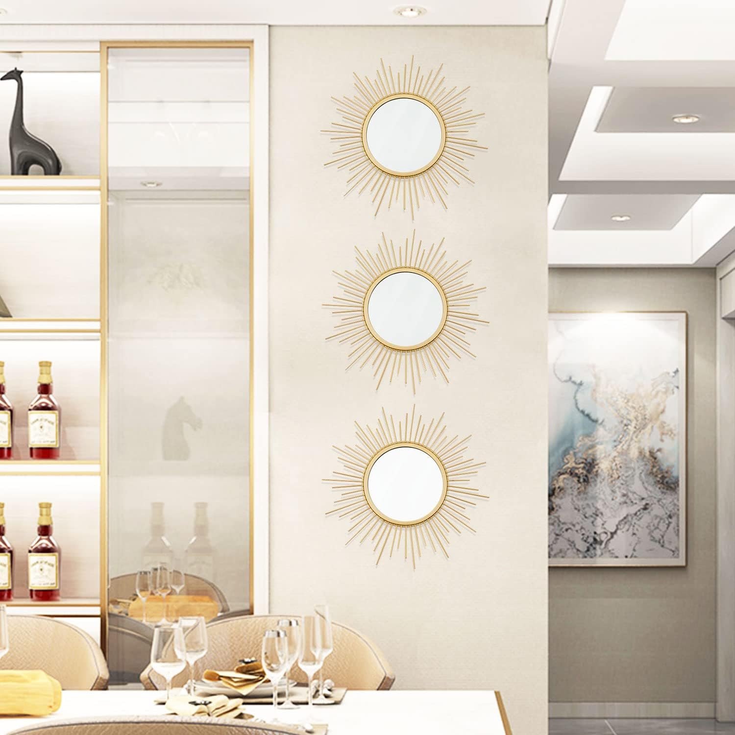 3 Pack Metal Mirrors for Wall Sunburst Wall Mirrors Home Décor Decorative Hanging Wall Art for Living Room Bedroom Entryway (Gold, Flower Sunburst) - Homesidy.com