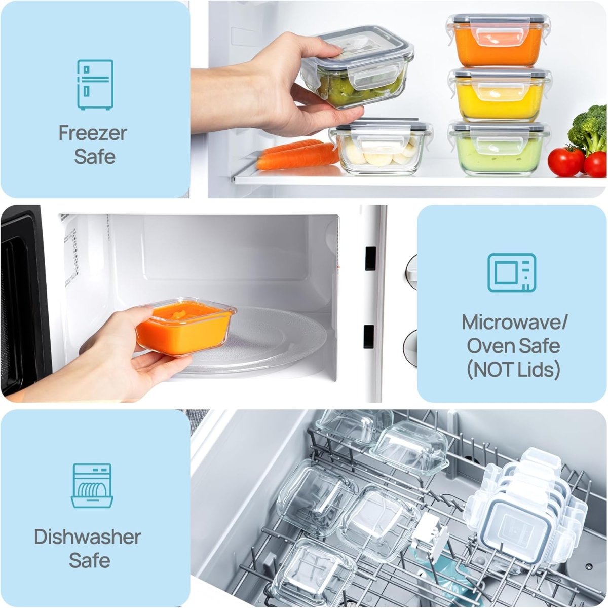 Vtopmart 5Pack 22oz Glass Storage Containers with Lids, Glass Meal Prep Food Container Sets with Snap Airtight Lids for Microwave, Oven, Freezer and Dishwasher, Grey - Homesidy.com