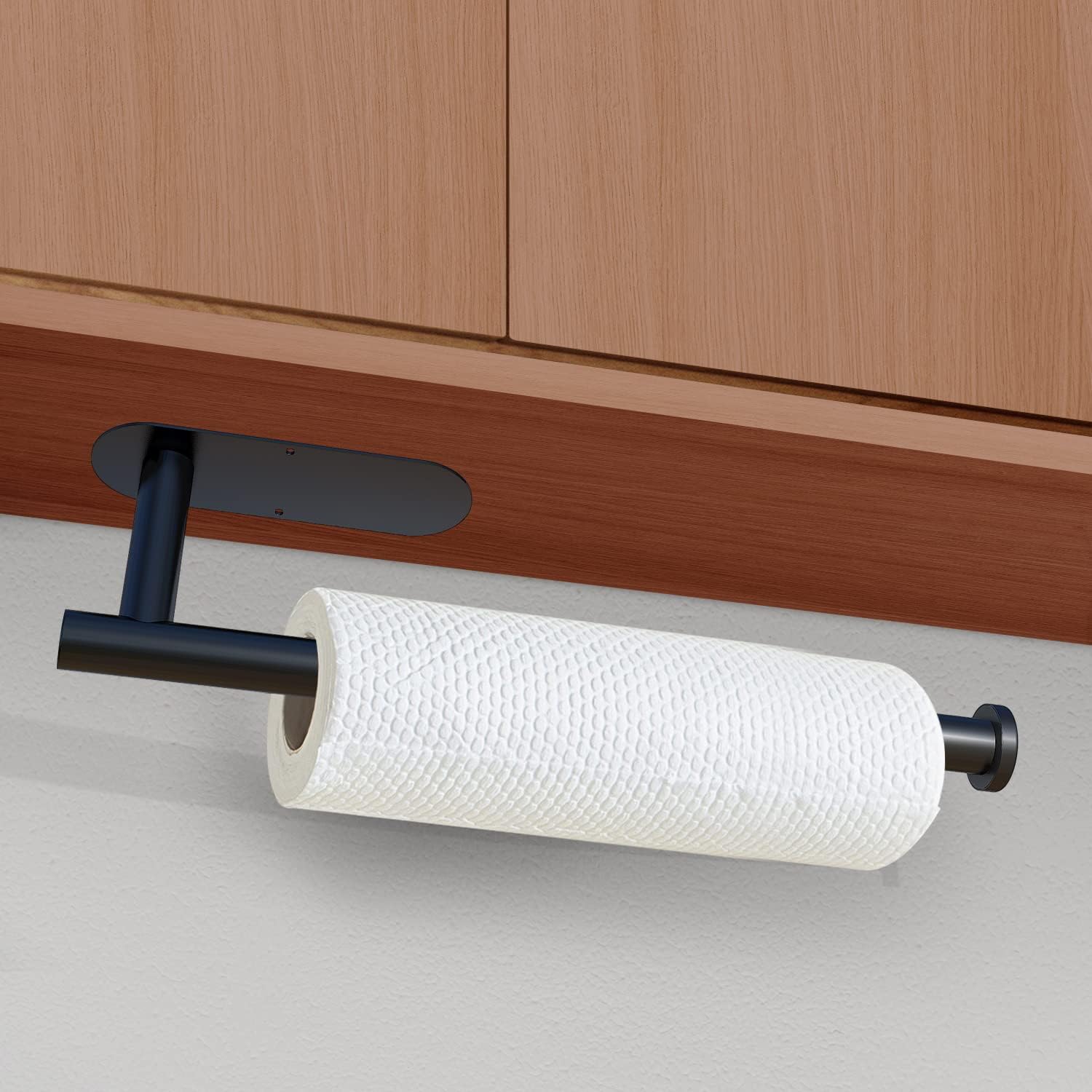 DEKAVA Paper Towel Holder Under Cabinet Wall Mount for Kitchen Towel, Self - Adhesive Bar, Rack, SUS304 Stainless Steel 13 inch (BlackA, 1) - Homesidy.com