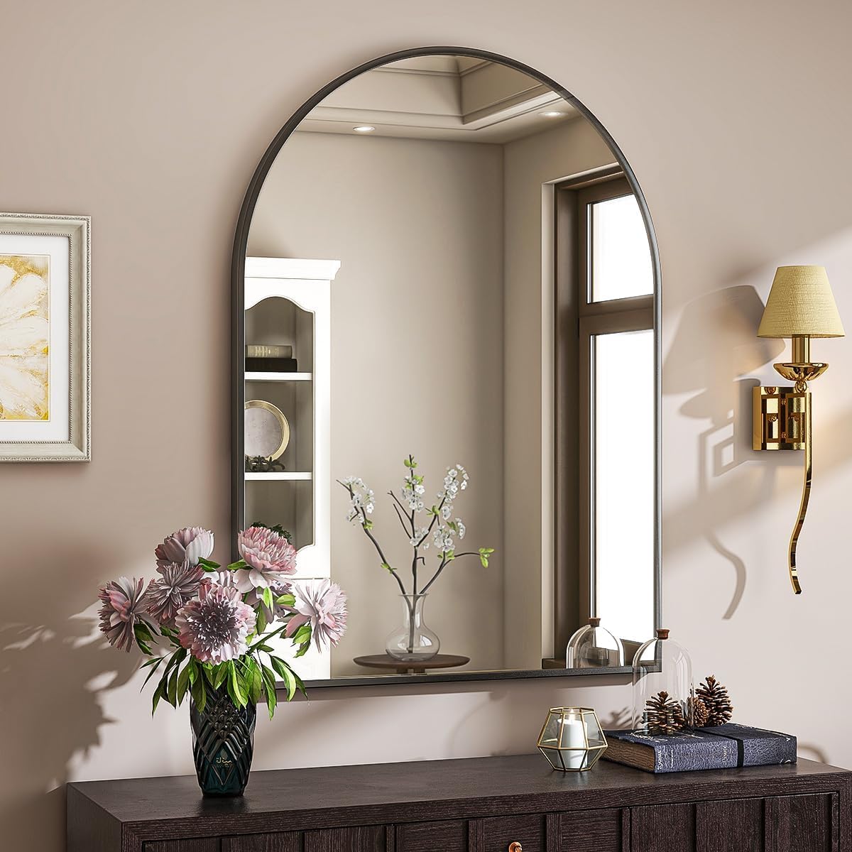VooBang Arched Wall Mirror, 30 x 38 inch Arch Bathroom Mirror, Wall Mounted Vanity Mirror with Arch Metal Frame, Modern Bathroom Vanity Mirror for Bedroom, Living Room, Hanging or Leaning, Black - Homesidy.com