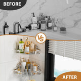 LEVERLOC Corner - adaptive Suction Cup Shower Caddies 2 Pack, Stainless Steel Rustproof Corner Shower Shelf, Large Capacity Removable Suction Cup Bathroom Organizer, Drill - Free Wall Mounted Basket, Gray - Homesidy.com