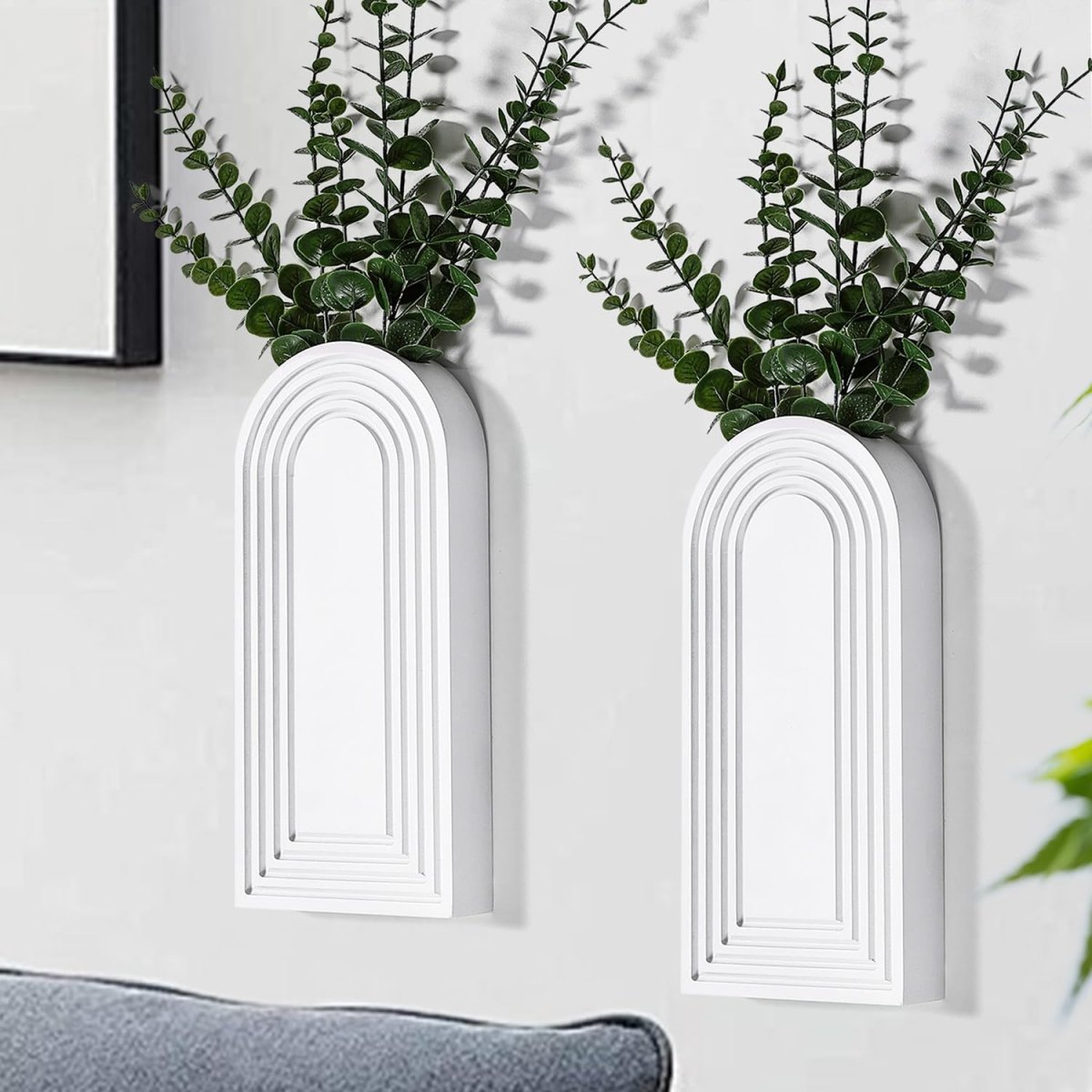Dnnnii 2 Pack Wooden Wall Vase Set - Brown Finish Modern Farmhouse &amp; Boho Wall Decor for Entryway, Hallway, Bathroom, Living Room, Dining Room, Narrow Spaces - Homesidy.com