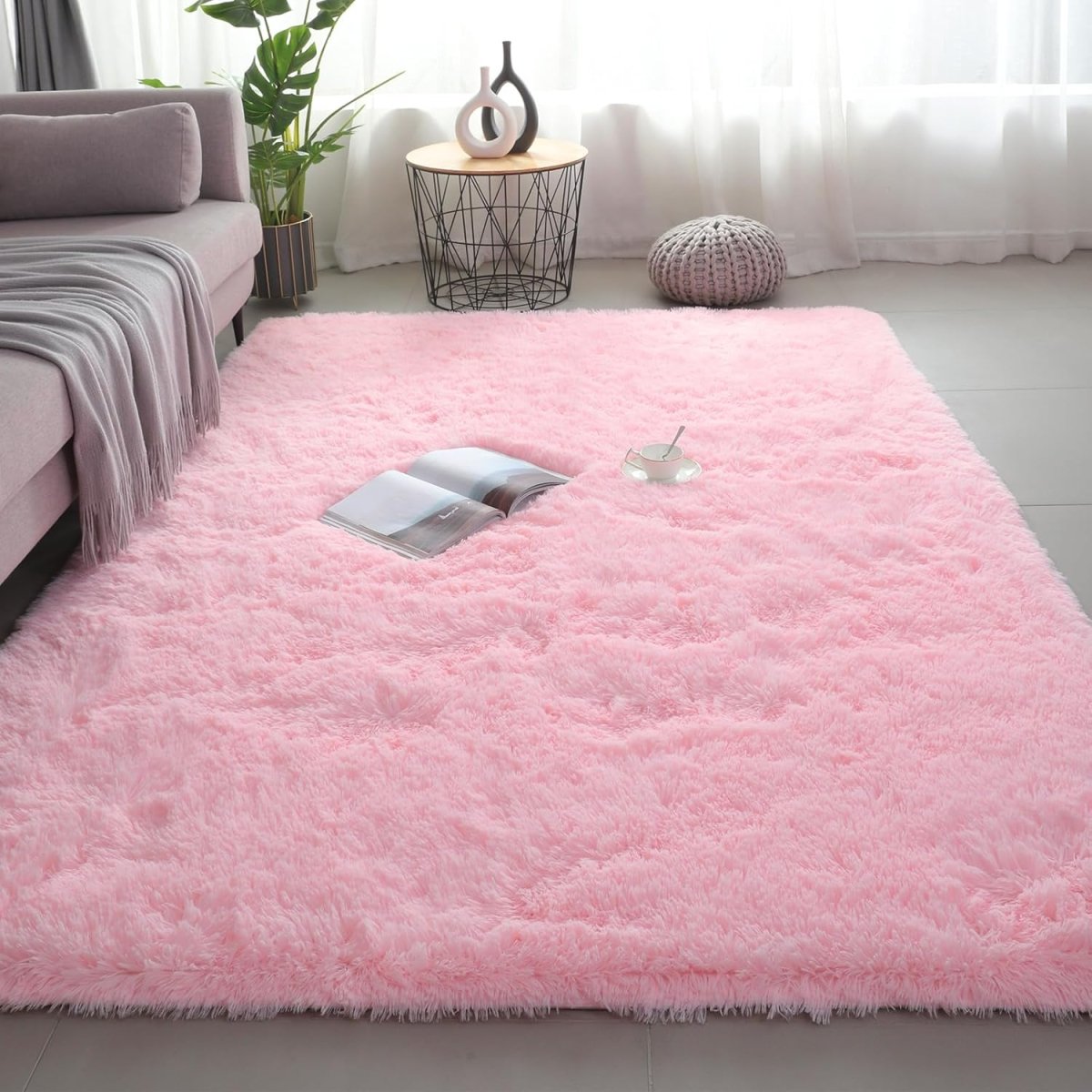 Shag Area Rugs for Bedroom Living Room,4X6 Ultra Soft Fluffy Area Rugs for Dorm, Indoor Carpet Nursery Rugs for Kids Girls Room Home Decor,Pink - Homesidy.com