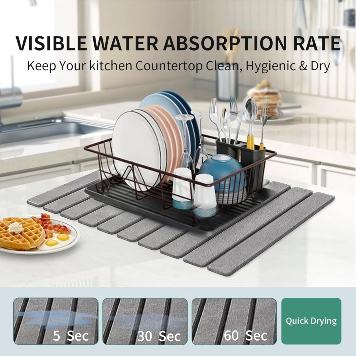 Stone Drying Mat for Kitchen Counter, Collapsible Dish Drying Mat, Fast Drying Diatomaceous Earth Dish Drying Mats, Water Absorbent Diatomite Kitchen Mat (white, medium) - Homesidy.com