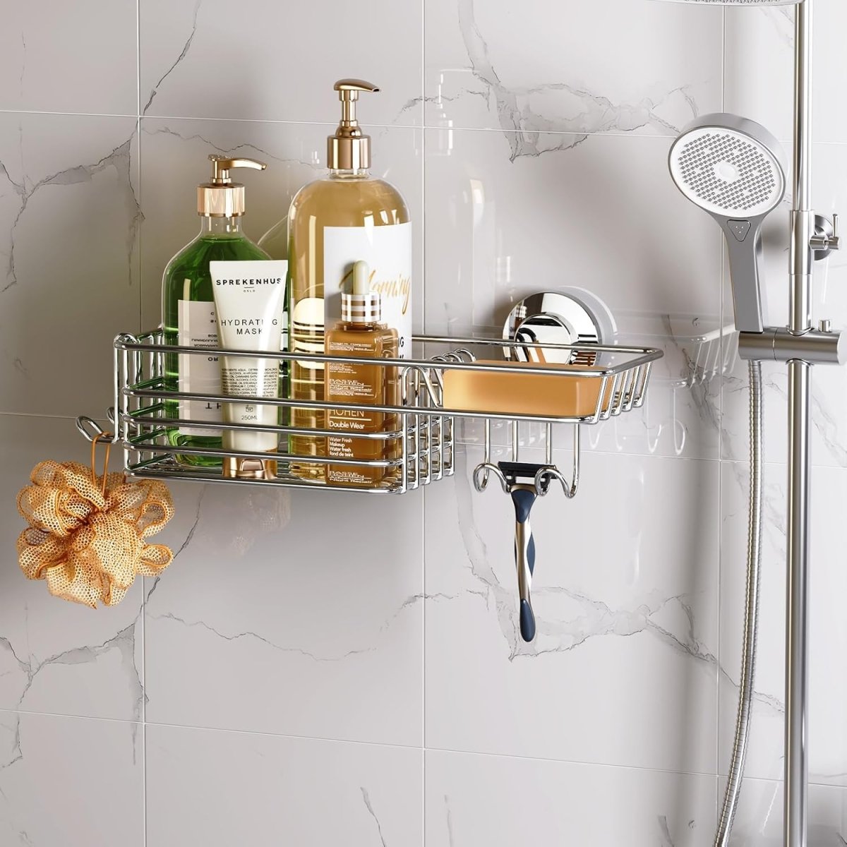 LEVERLOC Shower Caddy Suction Cup, 2 Pack Shower Shelves for Inside Shower with Hooks &amp; Soap Holder, NO - Drilling Bathroom Shower Organizer, Rustproof Meatl Shower Holder Storage, Black - Homesidy.com