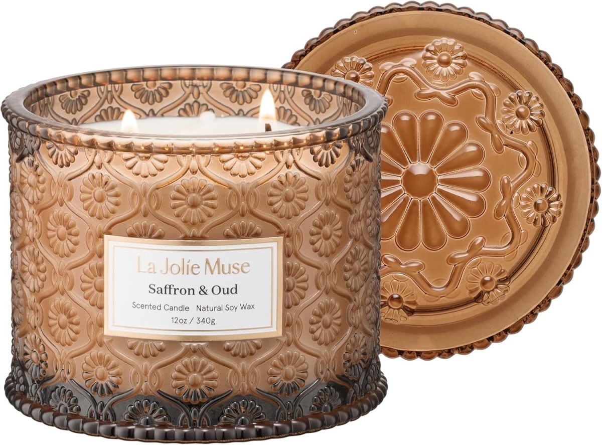 LA JOLIE MUSE Sahara Amber Candle – Bergamot, Clove &amp; Amber | 12 oz Large 2 - Wick Soy Wax Candle | 60 Hours Clean Burn | Gift - Ready for Hosts &amp; Gatherings | Elegant Home Décor - Homesidy.com