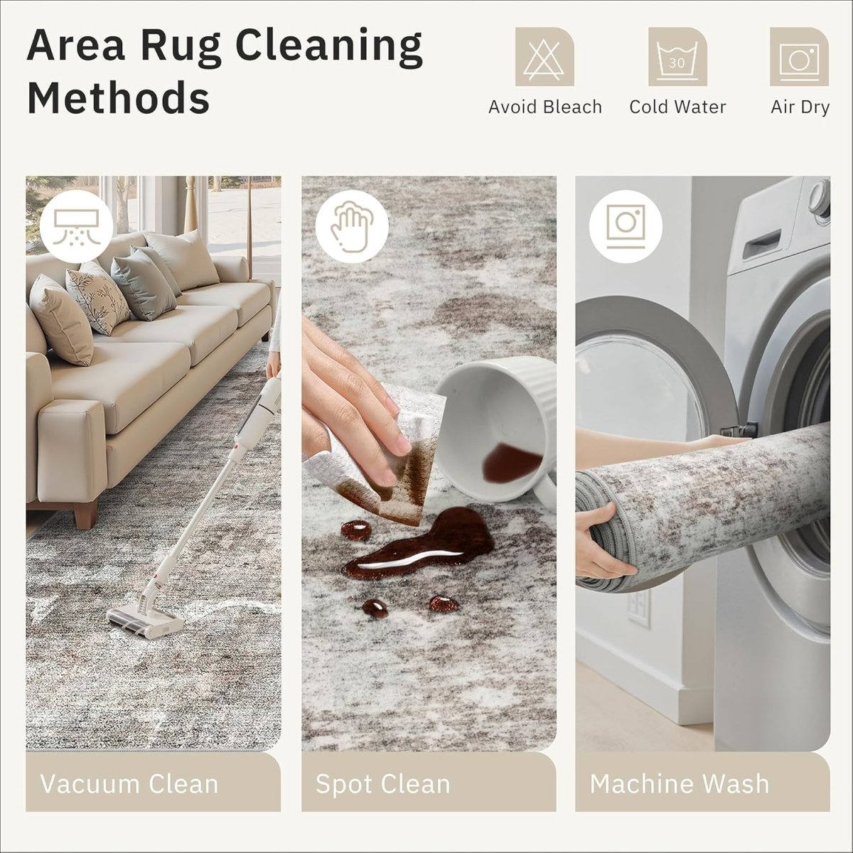 Soalmost Washable Area Rug 8x10, Large Soft Rugs for Living Room Vintage Beige Carpet 8x10 Area Rugs for Bedroom Dining Room Non - Slip Stain Resistant Under Table Rug - Homesidy.com