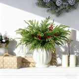 Watayo 60 Pcs Christmas Artificial Pine Branches with Red Berry Stems, 10.5&34; Faux Evergreen Norfolk Pine Cypress Leaves Stems, Fake Foliage Pine Needles Picks for DIY Craft Garland Home Decor - Homesidy.com
