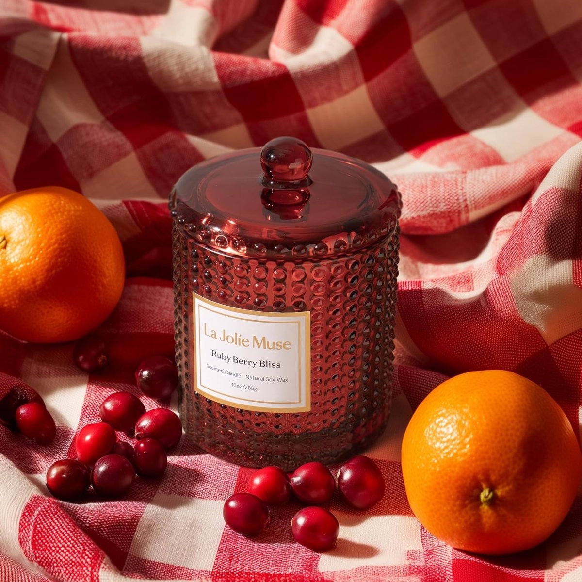 LA JOLIE MUSE Christmas Candle | Ruby Berry Bliss | Mandarin Cranberry &amp; Plum | 10 oz Festive Candle | 55 Hours Clean Burn | Gift for Women &amp; Family - Homesidy.com