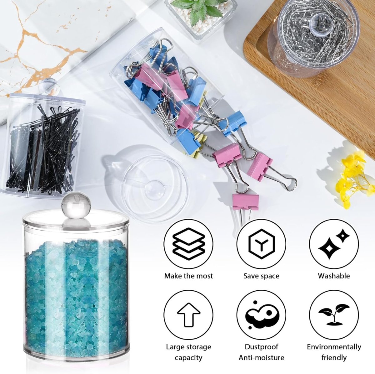 XIPENGKEJI 2 Pack Qtip Holder,Canister Apothecary Jar Set, Bathroom Jars with Lids Set for Cotton Swabs, Balls, Pads, Floss Picks,10oz - 12oz Plastic Canisters Restroom Bedroom Vanity Organizer(Black) - Homesidy.com