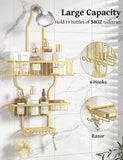 YASONIC Shower Caddy Hanging - Never Rust Shower Organizer - Aluminum Over The Head Caddy with 10 Hooks for Razor/Sponge - Rack with Soap Basket - Silver - Homesidy.com