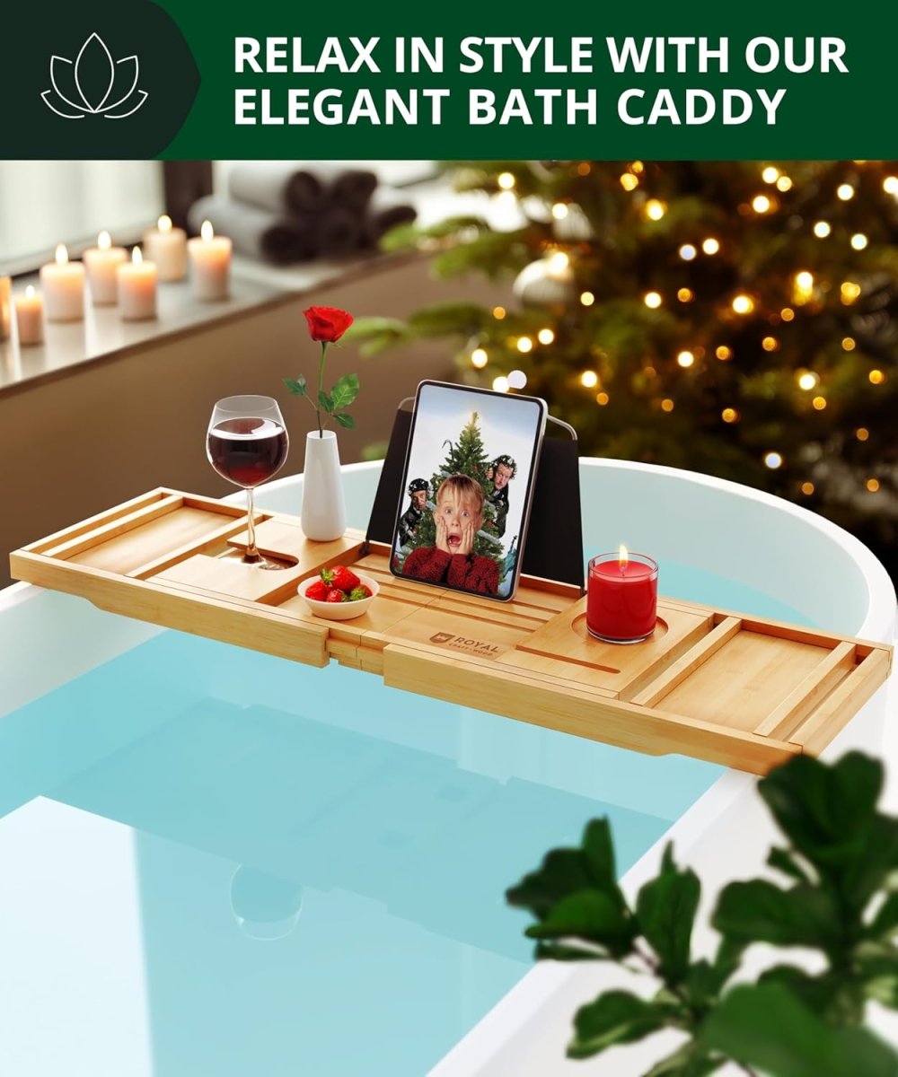 ROYAL CRAFT WOOD Bathtub Tray Caddy for Tub, Bamboo Bath Shelf, Premium Foldable Wood Bath Table, Expandable Bathtub &amp; Bathroom Accessories, New Home Gifts for Mom, Housewarming, Anniversary, Wedding - Homesidy.com