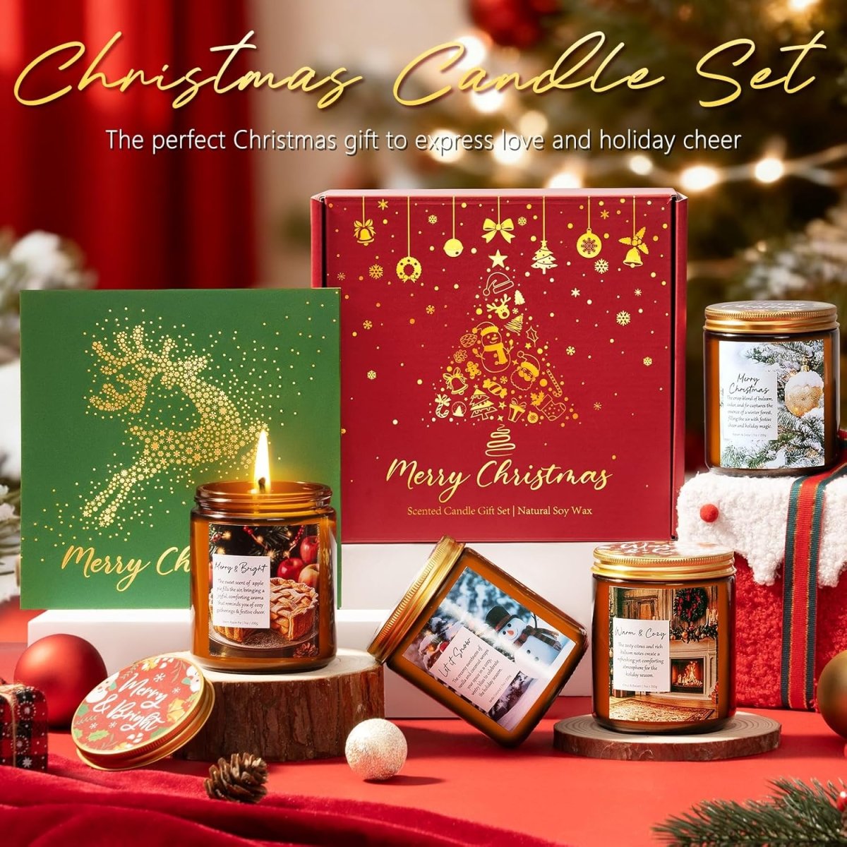 Christmas Candles Set, 4 Pack Xmas Scented Candles for Women, Winter Soy Candle for Home Scented Holiday Candle Gift Set, Christmas Gifts for Women Men Best Friends - Christmas Tree/Spice/Eve/Cookie - Homesidy.com