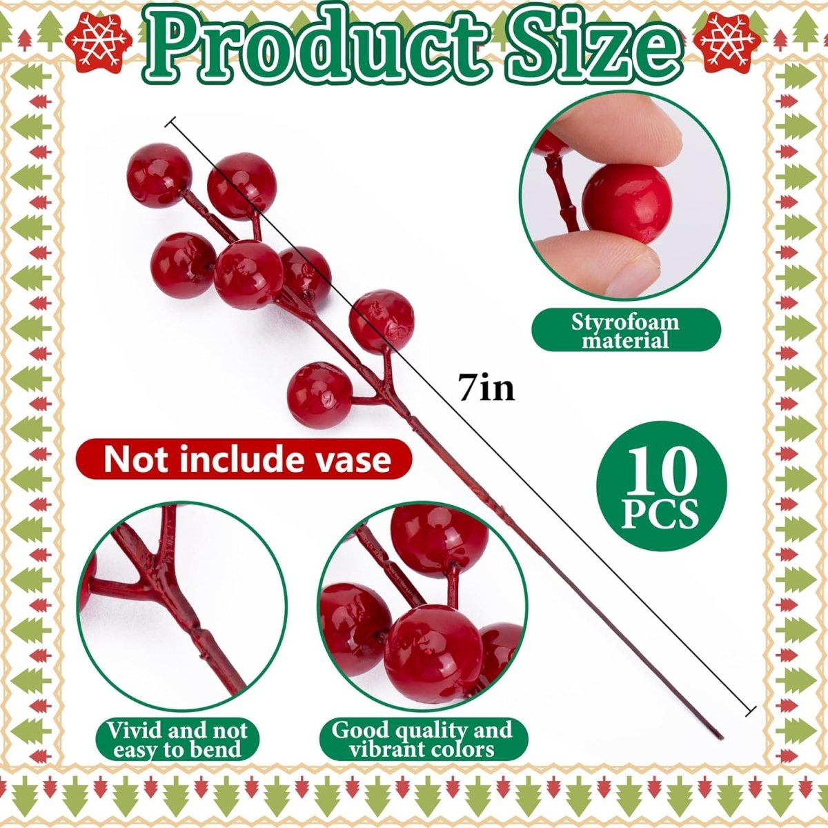 Watayo 60 Pcs Christmas Artificial Pine Branches with Red Berry Stems, 10.5&34; Faux Evergreen Norfolk Pine Cypress Leaves Stems, Fake Foliage Pine Needles Picks for DIY Craft Garland Home Decor - Homesidy.com