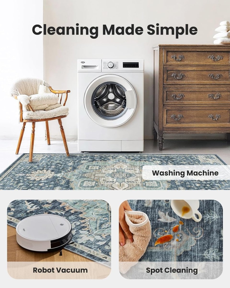 AMADA HOMEFURNISHING 8x10 Washable Area Rug, Low - Profile Large Area Rug with Non - Slip Backing &amp; Durable Edge Binding, Vintage Large Rugs for Living Room, Bedroom, Dinning Room - Homesidy.com