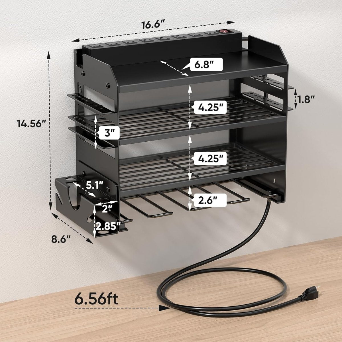 POKIPO Large Power Tool Organizer Wall Mount with Charging Station,4 Layer Heavy Duty Metal Tool Storage Rack Loads 600lbs with 8 Cordless Drill Holder,Battery Utility Rack Loads with 4 Power Strip - Homesidy.com
