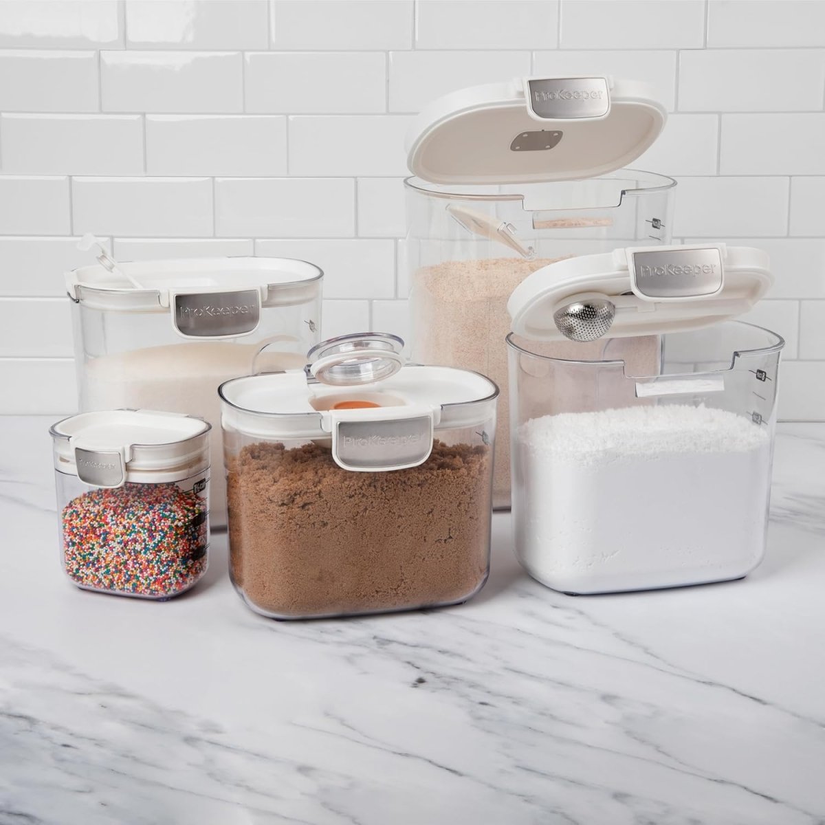 ProKeeper 9 - Piece Airtight Food Storage Container Set – Clear Plastic Flour and Sugar Canister Set with Magnetic Accessories for Kitchen Organization (Grey, 9 - Piece) - Homesidy.com