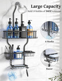 YASONIC Shower Caddy Hanging - Never Rust Shower Organizer - Aluminum Over The Head Caddy with 10 Hooks for Razor/Sponge - Rack with Soap Basket - Silver - Homesidy.com