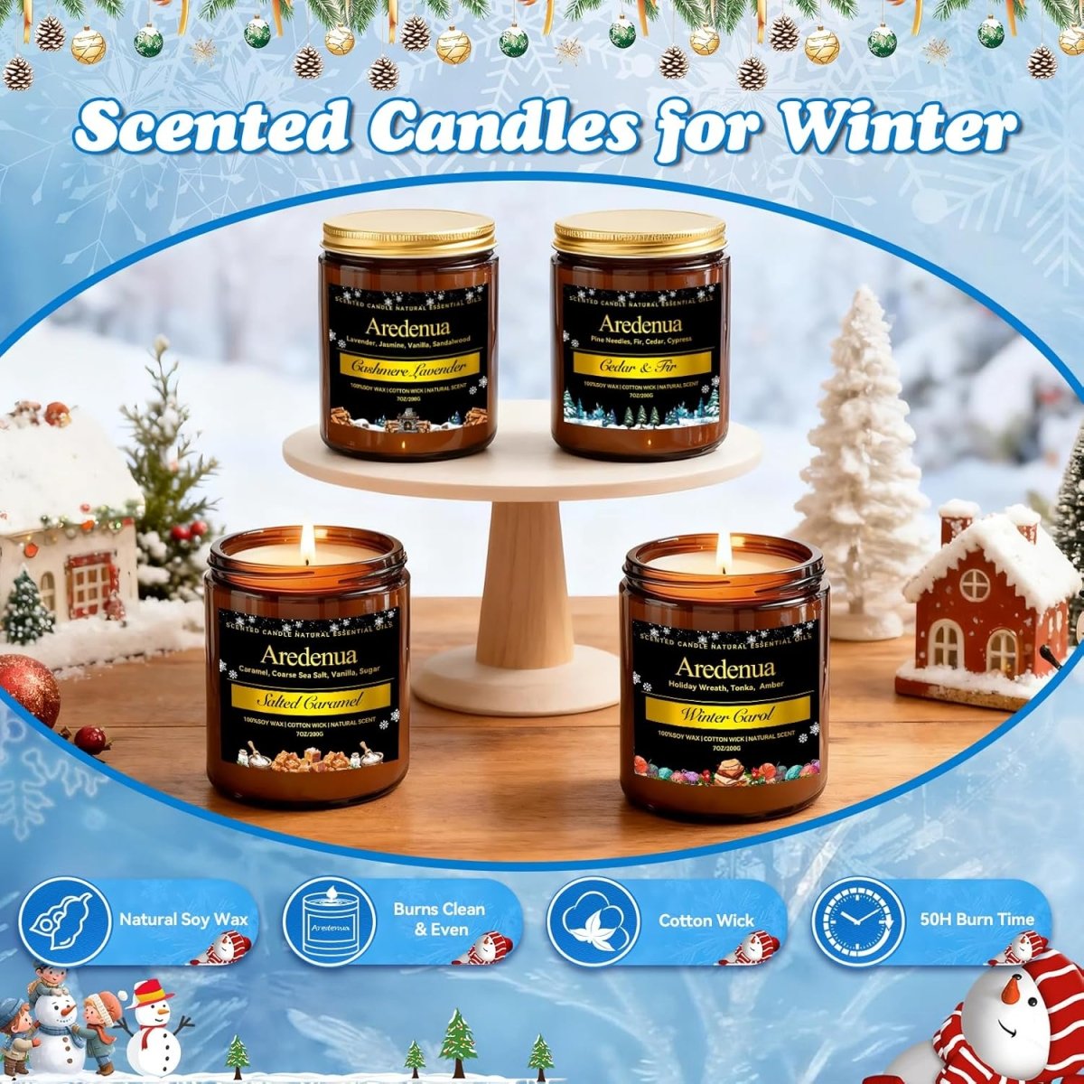 Christmas Candles - Christmas Spice Candle | 7 oz Soy Candles with Warm Cinnamon, Clove &amp; Nutmeg Aroma | Holiday Scented Candle, Cozy Winter Candle Gift for Men &amp; Women - Homesidy.com
