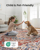 AMADA HOMEFURNISHING 8x10 Washable Area Rug, Low - Profile Large Area Rug with Non - Slip Backing &amp; Durable Edge Binding, Vintage Large Rugs for Living Room, Bedroom, Dinning Room - Homesidy.com