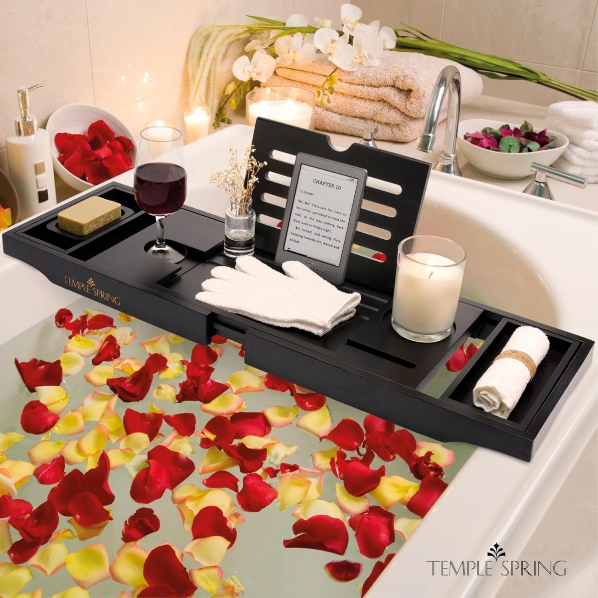 Temple Spring Wooden Bathtub Tray, Bamboo Bathroom Accessories, Bath Tray for Tub, at Home Spa Essentials, Board for Tub Table, Bath Caddy for Bathtub Accessories &amp; Bathroom Essentials – Natural - Homesidy.com