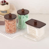 Tbestmax Qtips Holder Bathroom Container, 10 OZ Cotton Ball/Swabs Dispenser, Apothecary Jar Organizer for Storage Brown Wood Lids - Homesidy.com