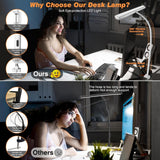 Airlonv LED Desk Lamp for Office Home, Eye - Caring Desk Light with Stepless Dimming Adjustable Flexible Gooseneck, 10W USB Adapter Desk Lamp with Clamp for Reading, Study, Workbench (Black) - Homesidy.com