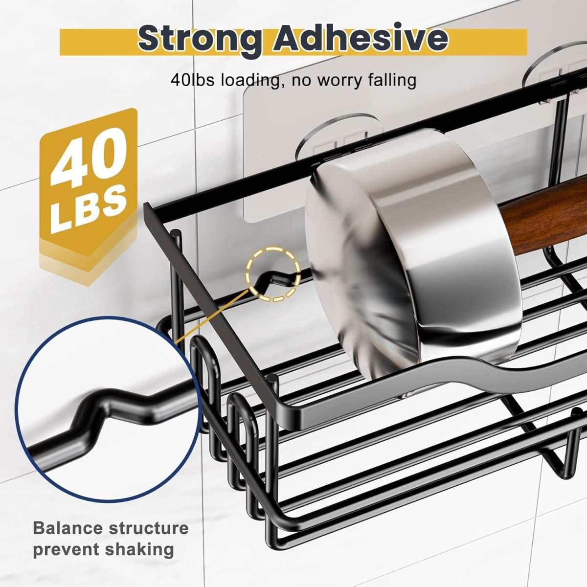 OMAIRA 3 - Pack Shower Caddy with Soap Holder, Adhesive Rustproof No - drill Strudy Loading Inside Shower Organizer Shelves Rack Storage Bathroom Organization for Smooth Wall Glass Tile, Black (Large) - Homesidy.com
