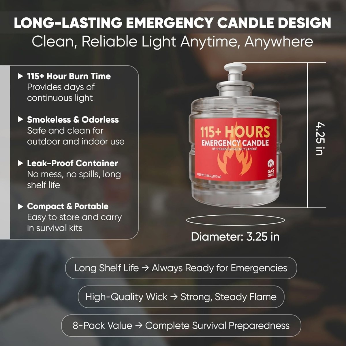 GasOne 115 Hours Emergency Candle Set – 8 - Pack Liquid Candles – Clean Burning, Unscented Long - Burning Candles for Ambient Lighting, Power Outages, Camping &amp; Blackouts - Homesidy.com