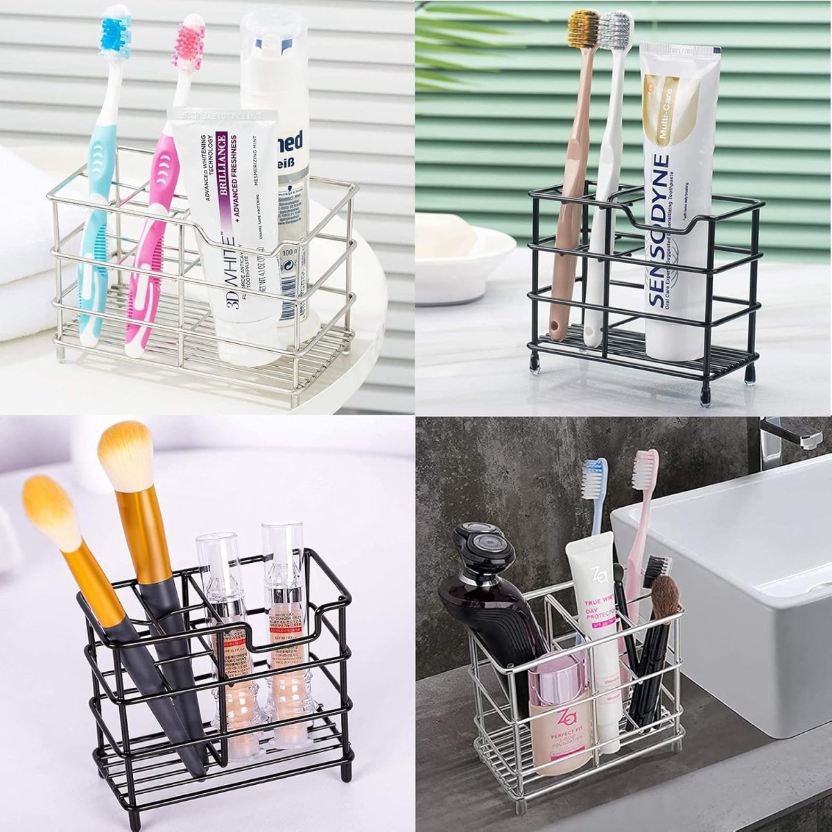 Urbanstrive 304 Stainless Steel Bathroom Toothbrush Holder Toothpaste Holder Stand Bathroom Accessories Organizer (Black, Small) - Homesidy.com