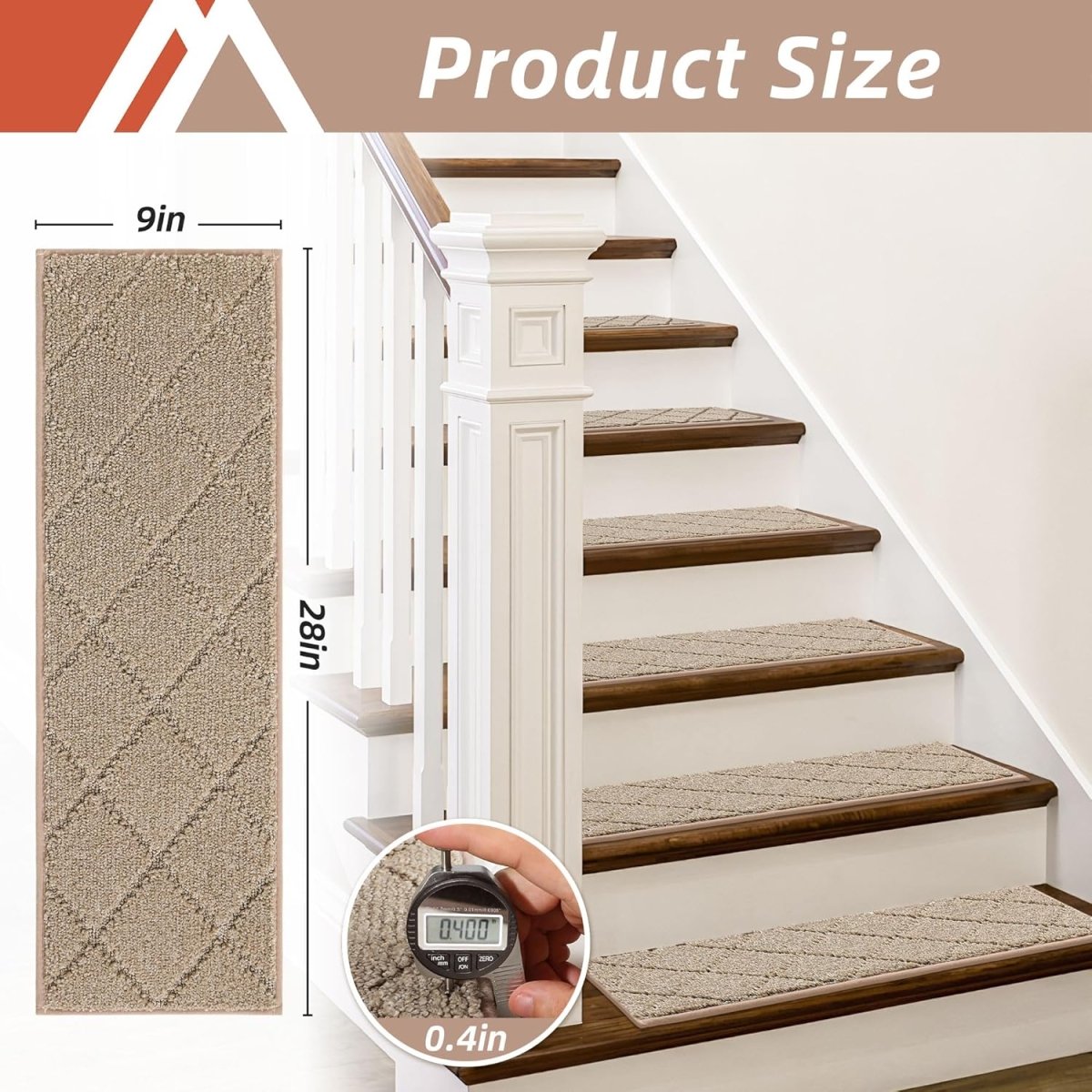 COSY HOMEER Edging Stair Treads Non - Slip Carpet Mat 28inX9in Indoor Stair Runners for Wooden Steps, Edging Stair Rugs for Kids and Dogs, 100% Polyester TPE Backing (15pc, Beige) - Homesidy.com