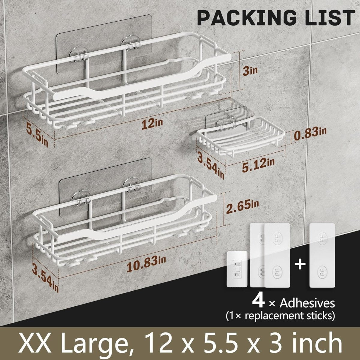 OMAIRA 3 - Pack Shower Caddy with Soap Holder, Adhesive Rustproof No - drill Strudy Loading Inside Shower Organizer Shelves Rack Storage Bathroom Organization for Smooth Wall Glass Tile, Black (Large) - Homesidy.com