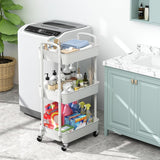 Sywhitta 3 - Tier Plastic Rolling Utility Cart with Handle, Multi - Functional Storage Trolley for Office, Living Room, Kitchen, Movable Storage Organizer with Wheels, White - Homesidy.com