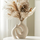 Lvases Snuggle Hollow Ceramic Vase Set of 2, Nordic Modern Boho ins Style Decorative Ceramic Aesthetic Flower Vase for Home Decor (Milky White W 6.3&34; X H 8.4&34;) - Homesidy.com
