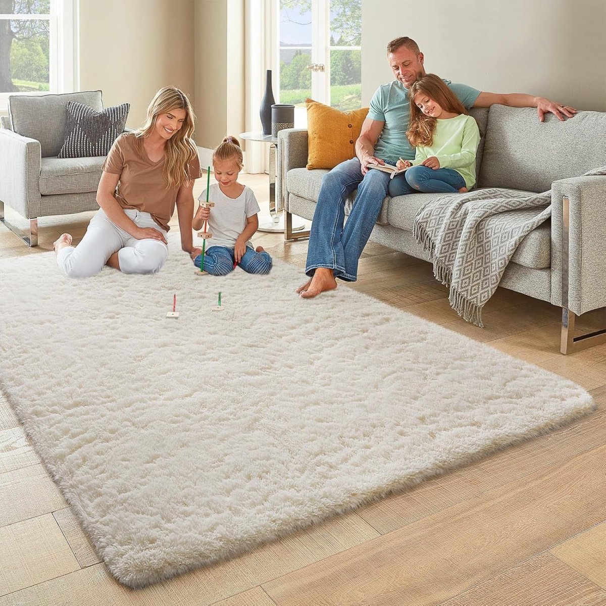 Ophanie Area Rugs for Living Room Bedroom, Upgrade Non - Slip Fluffy Soft Grey Shag Carpet, Indoor Floor Gray 4x6 Fuzzy Shaggy Living Room Plush Rug for Kids Home Dorm Decor Aesthetic - Homesidy.com