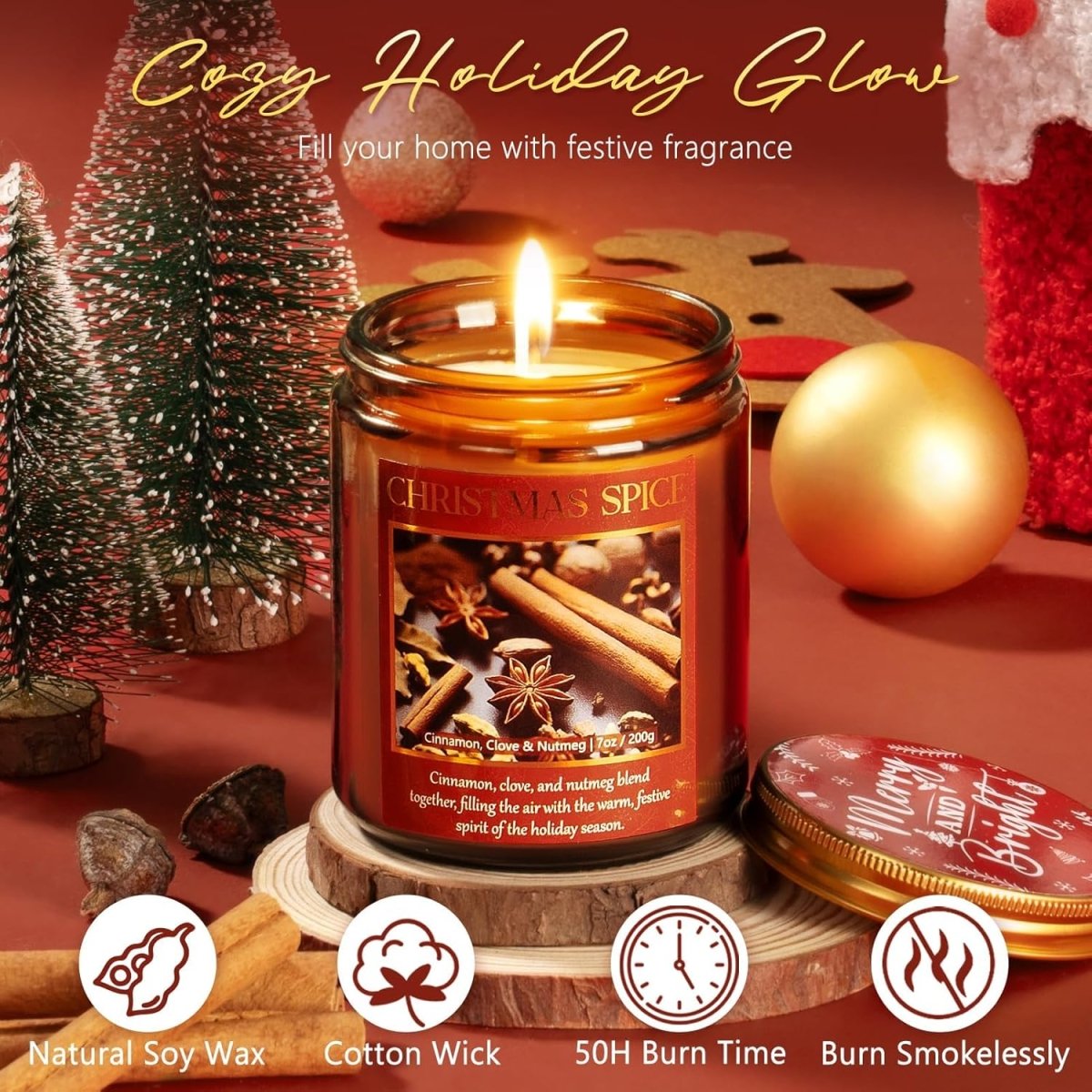 Christmas Candles Set, 4 Pack Xmas Scented Candles for Women, Winter Soy Candle for Home Scented Holiday Candle Gift Set, Christmas Gifts for Women Men Best Friends - Christmas Tree/Spice/Eve/Cookie - Homesidy.com
