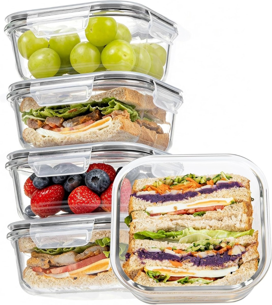 Vtopmart 5Pack 22oz Glass Storage Containers with Lids, Glass Meal Prep Food Container Sets with Snap Airtight Lids for Microwave, Oven, Freezer and Dishwasher, Grey - Homesidy.com