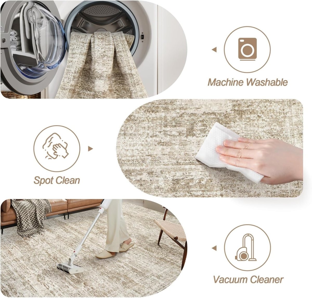 Soalmost Washable Area Rug 8x10, Large Soft Rugs for Living Room Vintage Beige Carpet 8x10 Area Rugs for Bedroom Dining Room Non - Slip Stain Resistant Under Table Rug - Homesidy.com