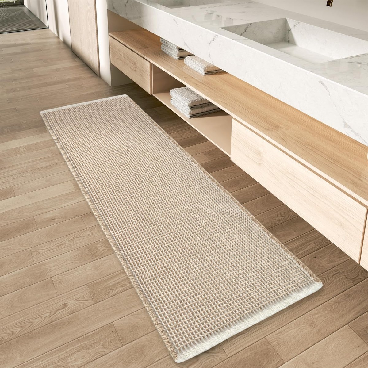 AMOAMI Upgraded Waffle Bath Mat, Super Absorbent Non Slip Bath Mats for Bathroom Floor, Machine Washable Bathroom Rugs with Tassels, Rubber Backed Bathroom Mats, Ultra Soft, 18&34; x 30&34;, Brown - Homesidy.com