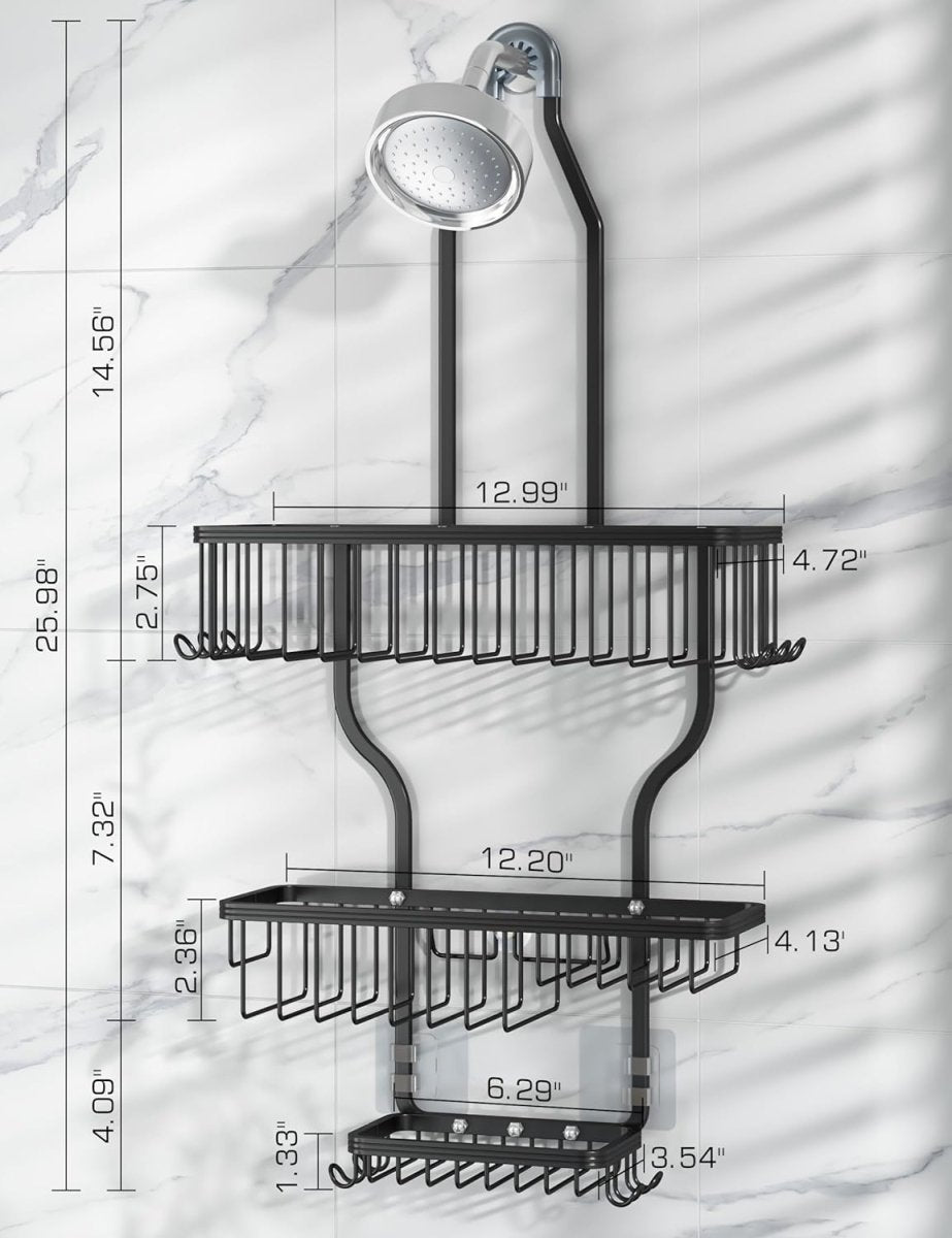 YASONIC Shower Caddy Hanging - Never Rust Shower Organizer - Aluminum Over The Head Caddy with 10 Hooks for Razor/Sponge - Rack with Soap Basket - Silver - Homesidy.com
