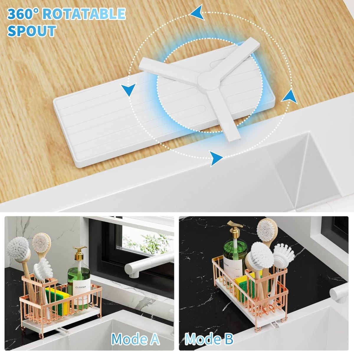 Cisily Black Sponge Holder for Kitchen Sink, Sink Caddy Organizer with High Brush Holder, Kitchen Countertop Organizers and Storage Essentials, Rustproof 304 Stainless Steel, Soap Dispenser Organize - Homesidy.com