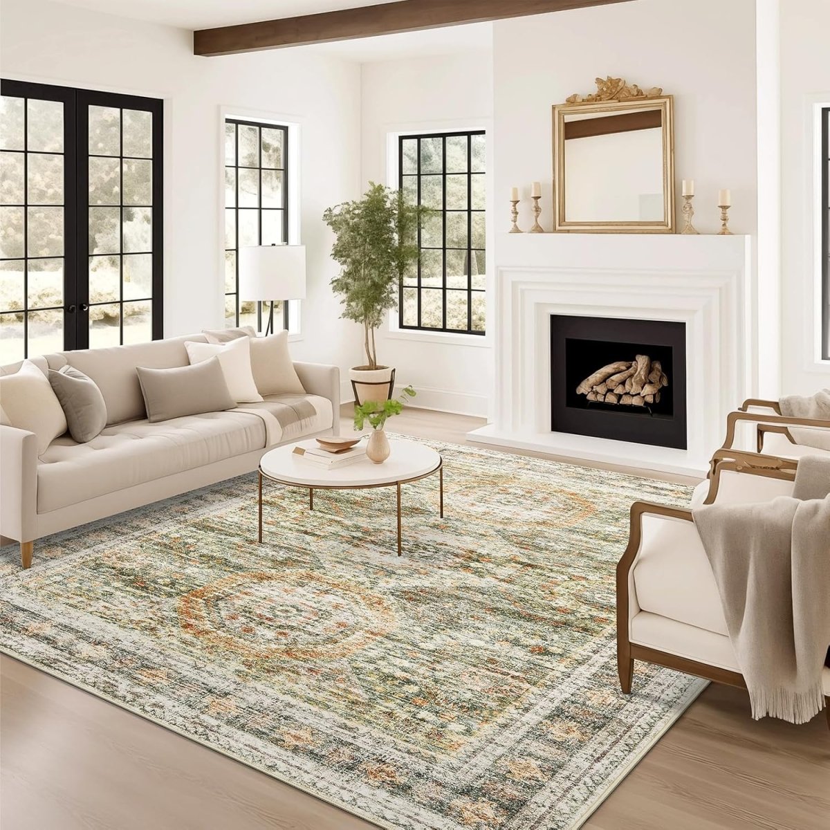Soalmost Washable Area Rug 8x10, Large Soft Rugs for Living Room Vintage Beige Carpet 8x10 Area Rugs for Bedroom Dining Room Non - Slip Stain Resistant Under Table Rug - Homesidy.com