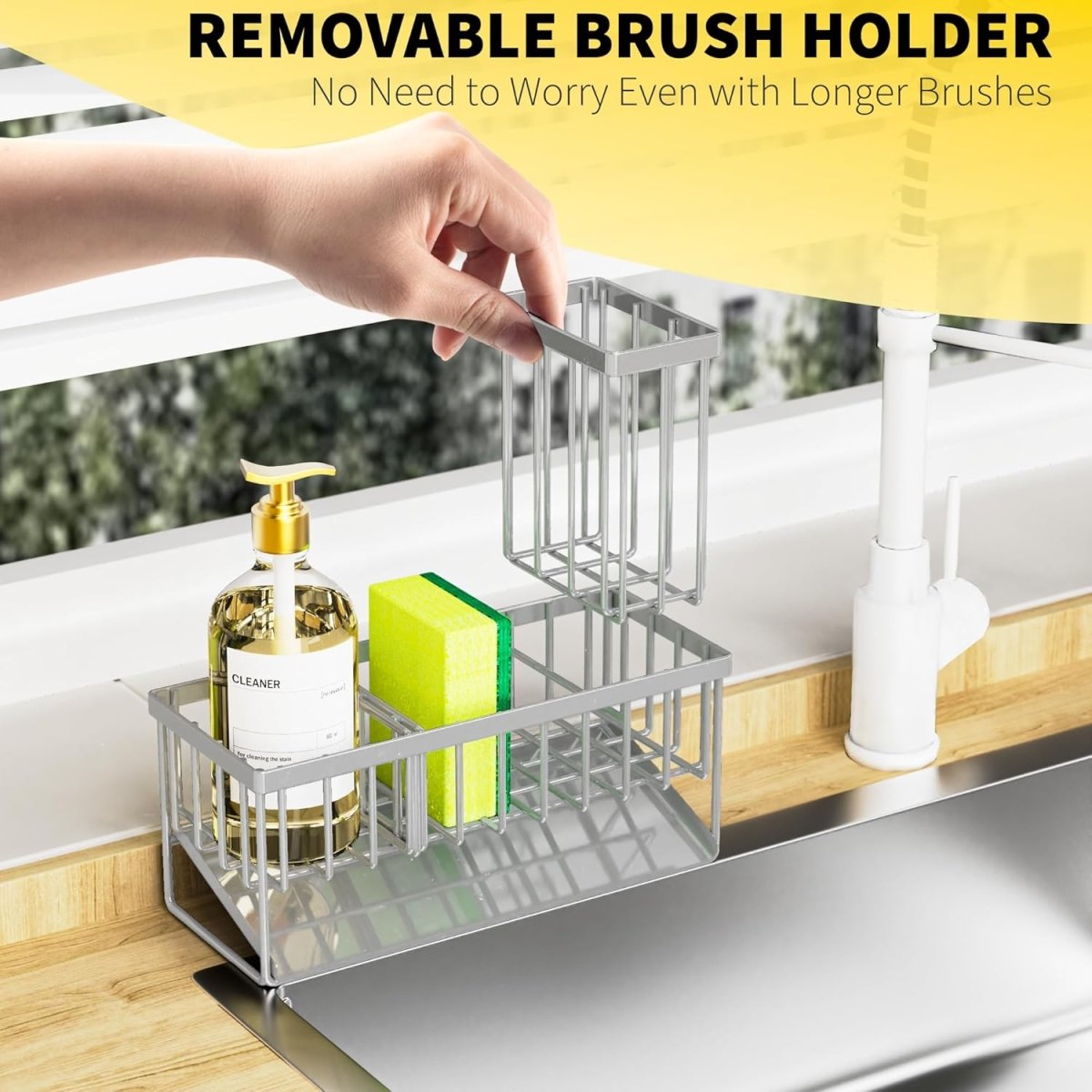 Cisily Kitchen Sink Caddy Organzier with High Brush Holder, Sponge Holder for Sink, 304 Rustproof Stainless, Kitchen Countertop Soap Dispenser Organizer, Kitchen Decor and Accessories - Homesidy.com