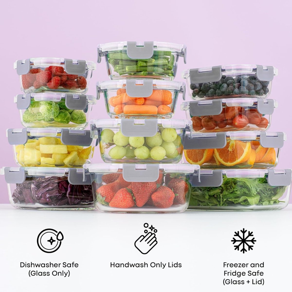JoyJolt 24pc Borosilicate Glass Storage Containers with Lids | 12 Airtight/Freezer Safe Food Storage Containers for Pantry and Kitchen | Meal Prep Container for Lunch | Glass Tupperware Set - Homesidy.com